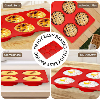 Redfly Silicone Egg Molds for Breakfast Sandwiches 2 Pcs, Non Stick 3 Inch Egg Bites Baking Pans, Silicone Muffin Pans for Baking, Round Muffin Top Pan for Whoopie Pie Pan, Tarts, Quiche
