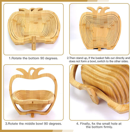 MYOSOTIS Foldable Fruit Basket Collapsible Bamboo Fruit and Veggie Basket Fruit Bowl Holder and Dried Fruit Basket For Holiday Party (Duck)