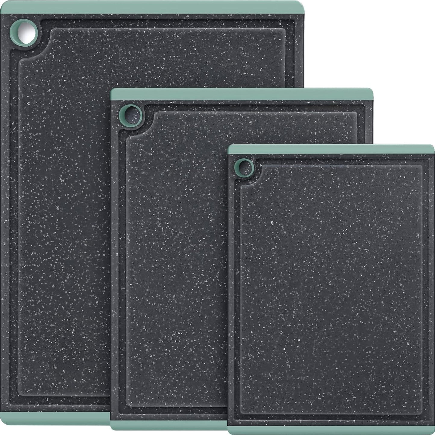 Kikcoin Plastic Cutting Boards for Kitchen, 3-Piece Large Cutting Board Set Dishwasher Safe Chopping Boards with Non-slip Feet and Juice Grooves, Gray