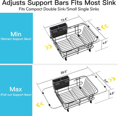 JASIWAY Dish Drying Rack in Sink, Dish Drainer with Cup and Utensil Holder