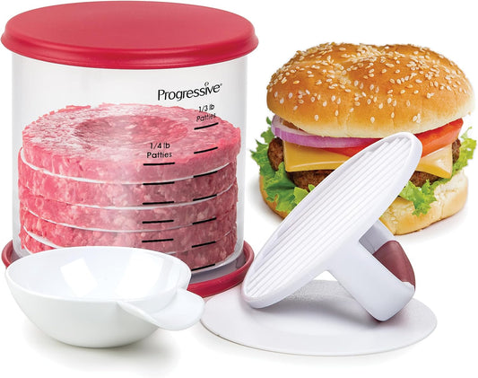 PrepWorks Perfect Burger Press Set – Press & Store Up to 6 Burgers, Non-Skid Base, Non-Stick Coating
