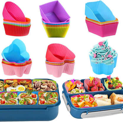 30 Pieces Silicone Cupcake Liners for Lunch Box Accessories, Reusable Lunch Box Dividers, Round Square Rectangular Butterfly Rabbit Shaped bento box inserts, Muffin Cups Baking Molds