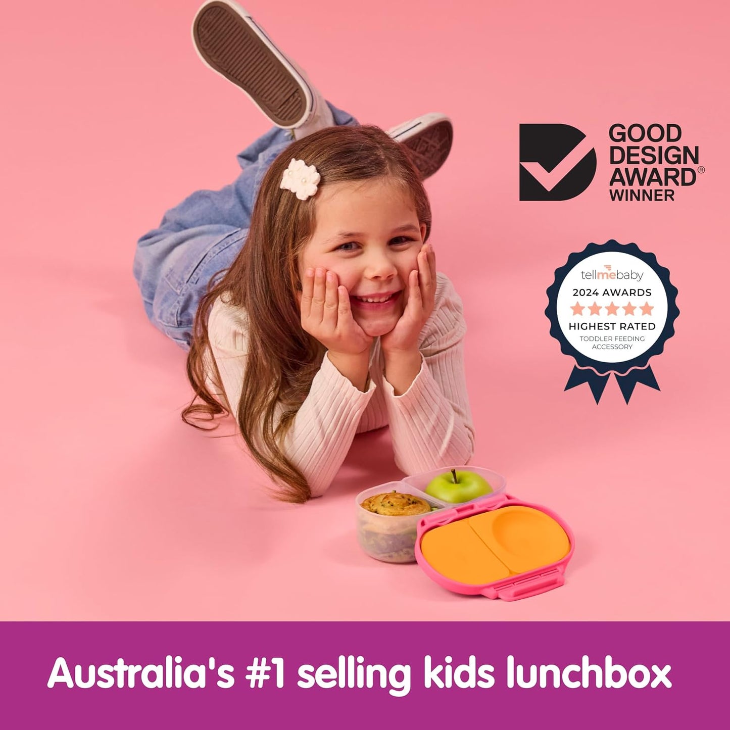 b.box Snack Box 2-Pack - Leak Proof Mini Bento Box for Kids & Toddlers, 2 Compartment Snack Containers for Kids, Dishwasher Safe, BPA-Free, PFAS-Free, Ages 4mo+, 1 3/4 Cup Each (Strawberry + Lilac)