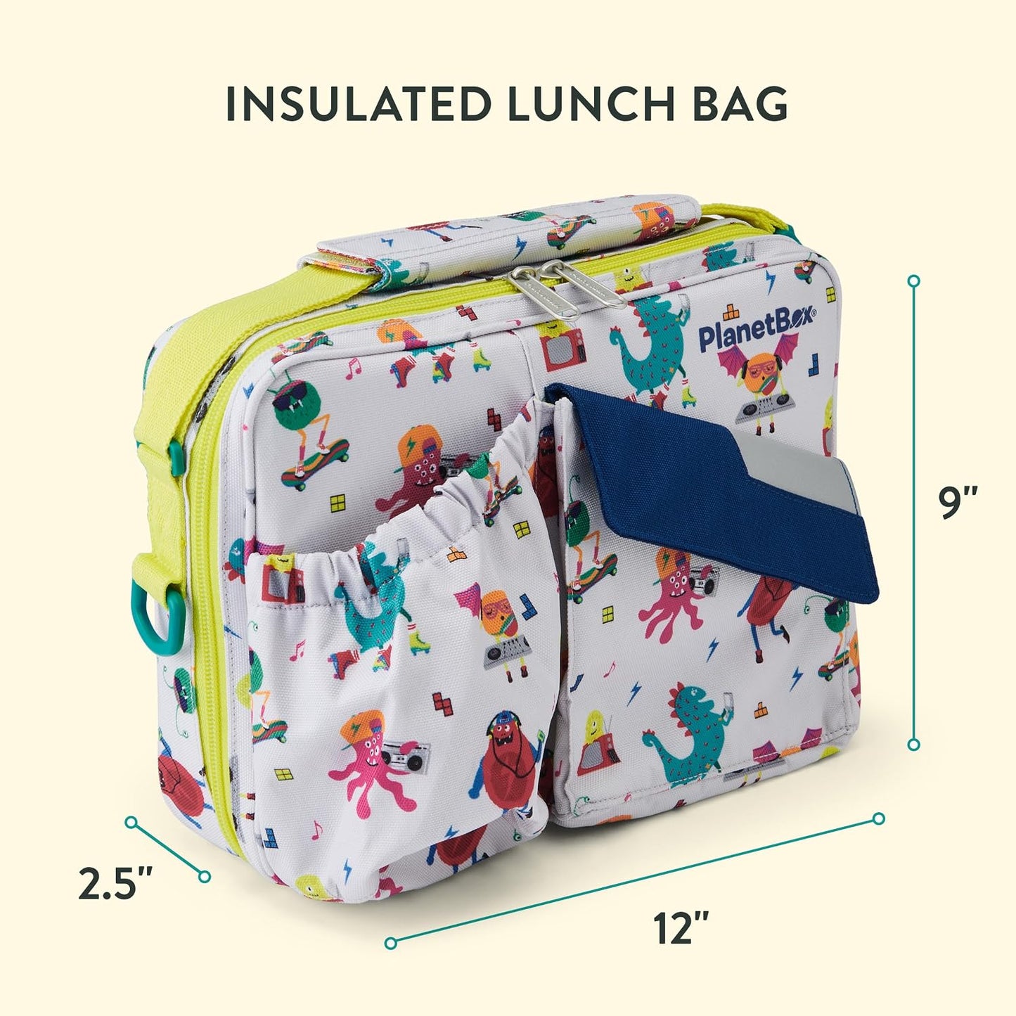 PlanetBox Rover Stainless Steel Bento Box Style Lunch Box Kit for Kids with 5 Compartments – Space Animals Edition includes Insulated Lunch Bag, Leakproof Food Containers and Matching Magnets