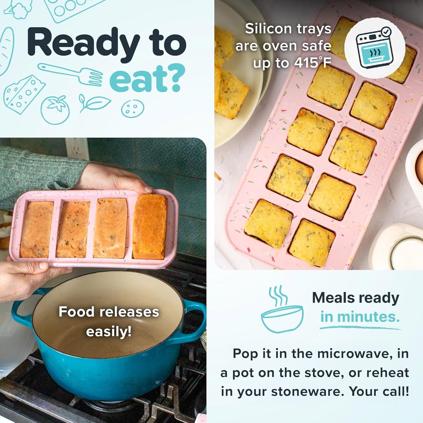 Souper Cubes 2 Cup Silicone Freezer Tray with Lid, Perfect for Storing Lasagna, Leftovers, Sauces, Portioned Meals and More, Silicone Freezer Mold for Meal Prepping - Blueberry - 1-Pack