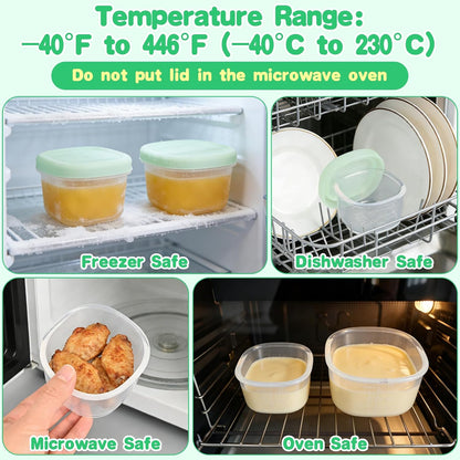 Silicone Food Storage Container with Lid, 3oz+6oz | Airtight Reusable Small Snack Containers for Babe Puree, Formula, Sauce, Fruit, Ice Cream, Freezer Box & Meal Prep