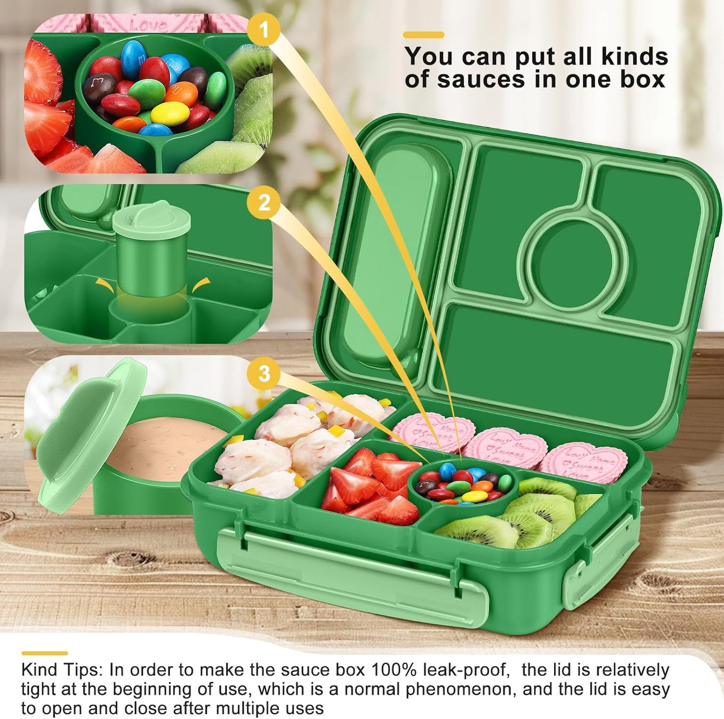 Amathley Bento Box Adult Lunch Box Kids,Lunch Containers for Adults/Kids/Toddler,5 Compartments Bento Lunch Box with Sauce Vontainers,Microwave & Dishwasher & Freezer Safe,BPA-Free (Blue)