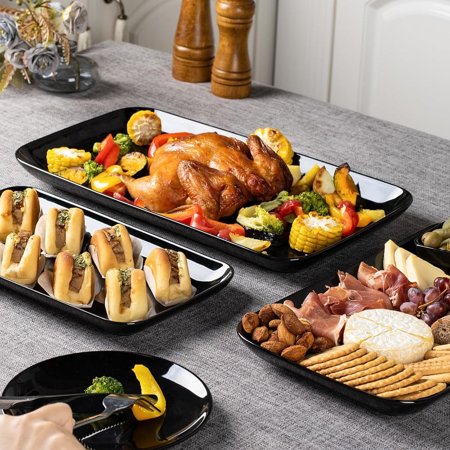 DELLING Large Serving Platter Set of 3, 16/14/12 Inch Porcelain Serving Trays for Party - White Ceramic Rectangular Platters for Entertaining, Appetizer Fruit Tray for Father's Day Shower Dinner