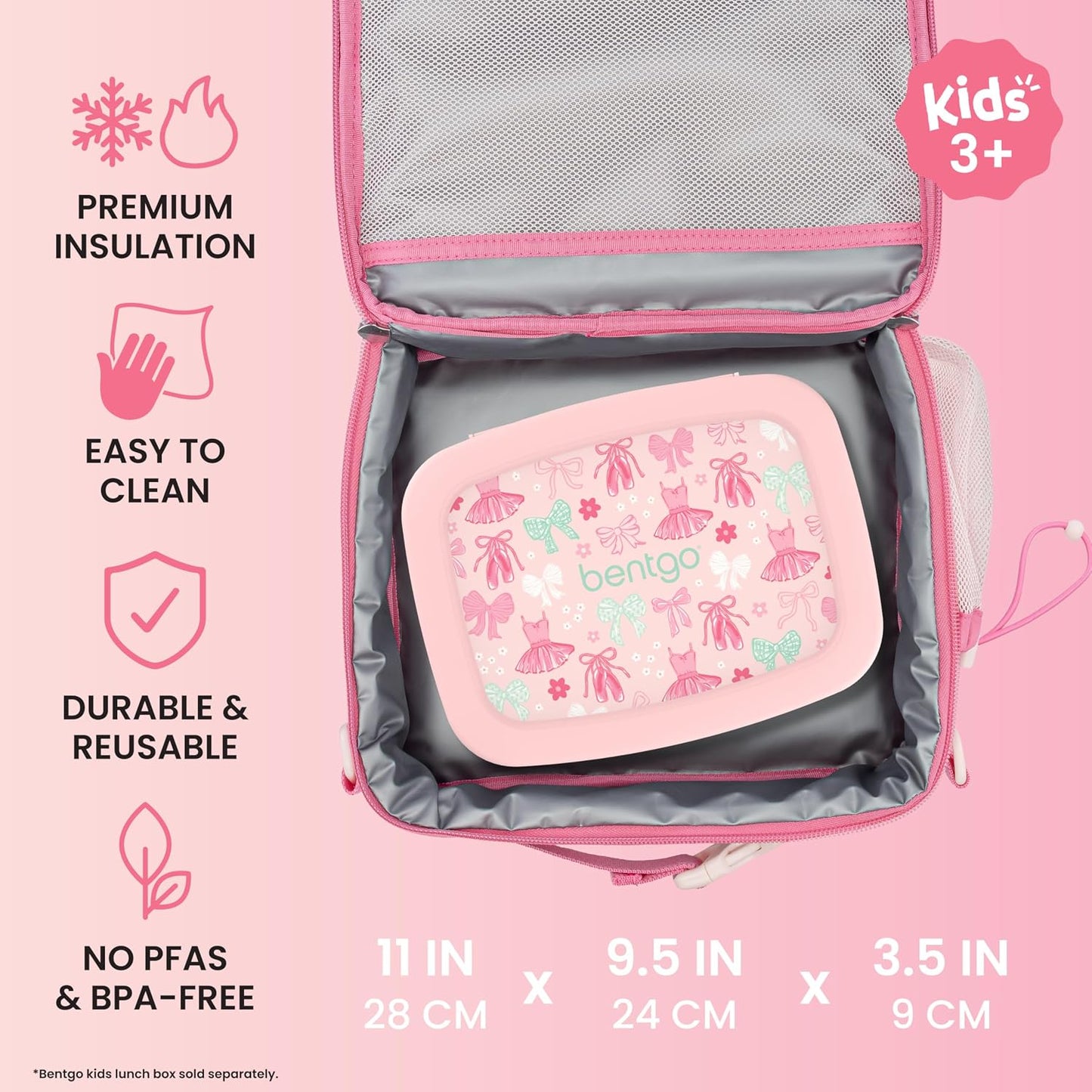 Bentgo Kids Lunch Bag - Durable, Double-Insulated Lunch Bag for Kids 3+; Holds Lunch Box, Water Bottle, & Snacks; Easy-Clean Water-Resistant Fabric & Multiple Zippered Pockets (Mermaid)