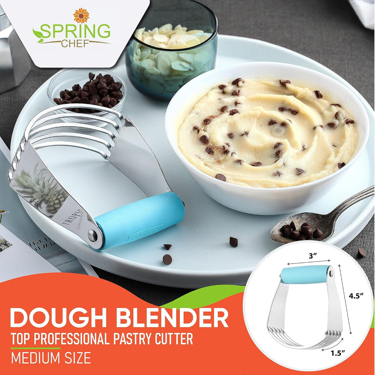 Spring Chef Large Dough Blender For Baking - Durable Pastry Blender - Black
