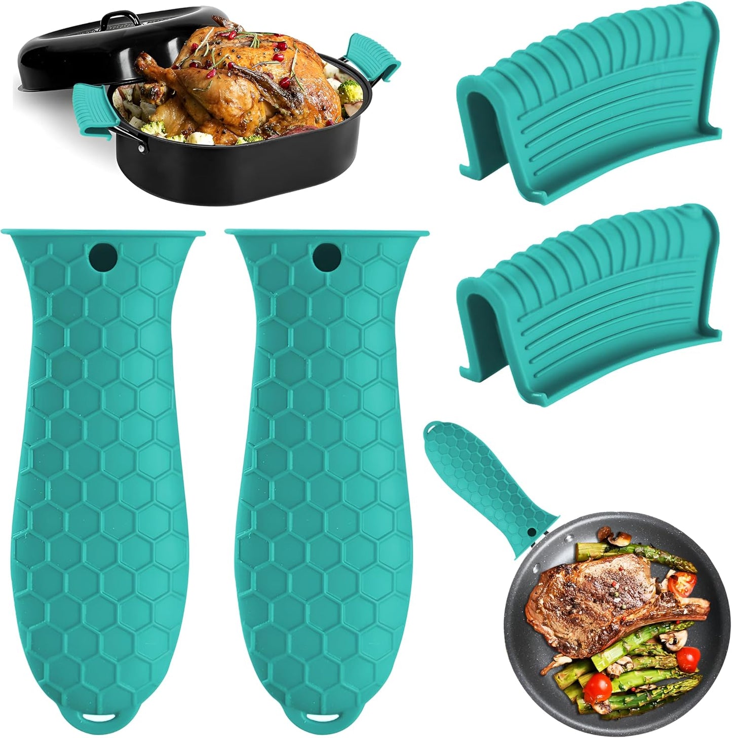 4 Pack Silicone Hot Handle Holder Cover Cast Iron Handle Cover Silicone Pot Holders Heat Resistant Assist Pan Handle Sleeve Non-Slip Pot Handle Covers for Cast Iron Skillet Metal Pan(Black)