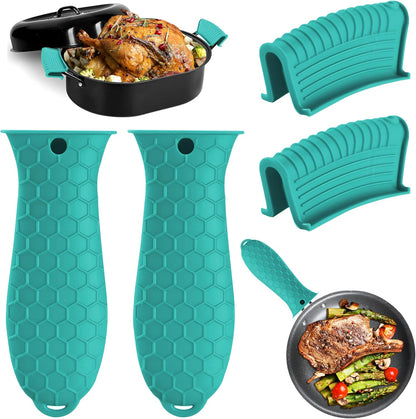 4 Pack Silicone Hot Handle Holder Cover Cast Iron Handle Cover Silicone Pot Holders Heat Resistant Assist Pan Handle Sleeve Non-Slip Pot Handle Covers for Cast Iron Skillet Metal Pan(Black)