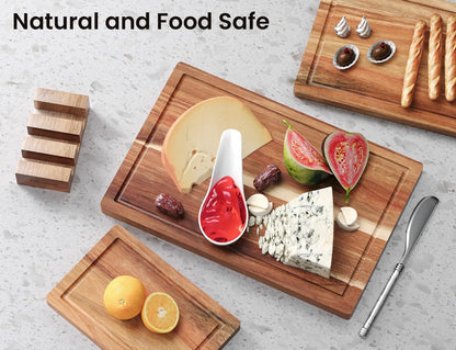 Fibogollo Acacia Wood Cutting Boards for Kitchen(Set of 3),Wooden Chopping Boards Set with Juice Groove,Serving Board with Holder,Butcher Block for Meat,Vegetables,Fruit