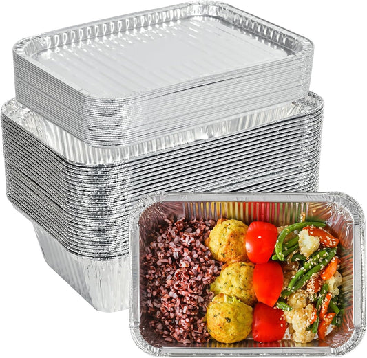 Aluminum Foil Pans with Lids 2.25L Disposable Loaf Pans Trays To Go Food Containers with Cardboard Covers for Meal Prep, Baking, Take Out, Freeze (25 Pack w/Foil Lids)