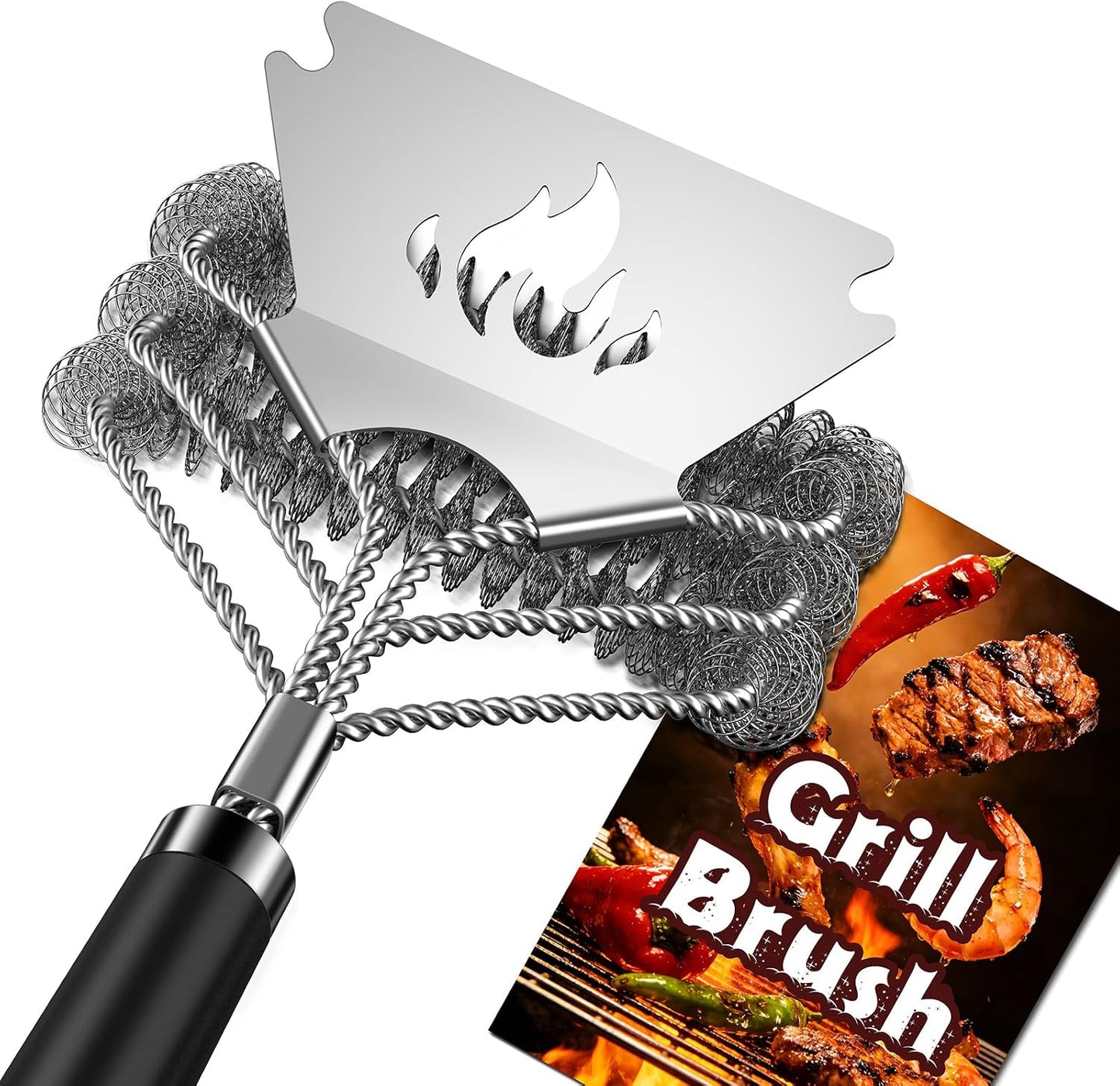 TNTOR Grill Brush Bristle Free with Scraper, 18" Adjustable Handle BBQ Grill Brush for Outdoor Grill, Extra Strong Grill Cleaner Brush for Grill/Smoker/Gas/Charcoal, Grill Gifts for Men/Dad