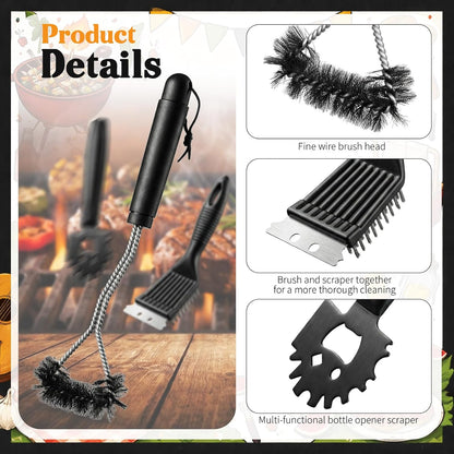 5 Pcs BBQ Grill Brush for Outdoor 304 Stainless Steel Grill Cleaning Tools Set with Scraper, Pointed Tail, Triangular, Scouring Pad Brush for Gas Porcelain Charbroil Grates for Men Dad