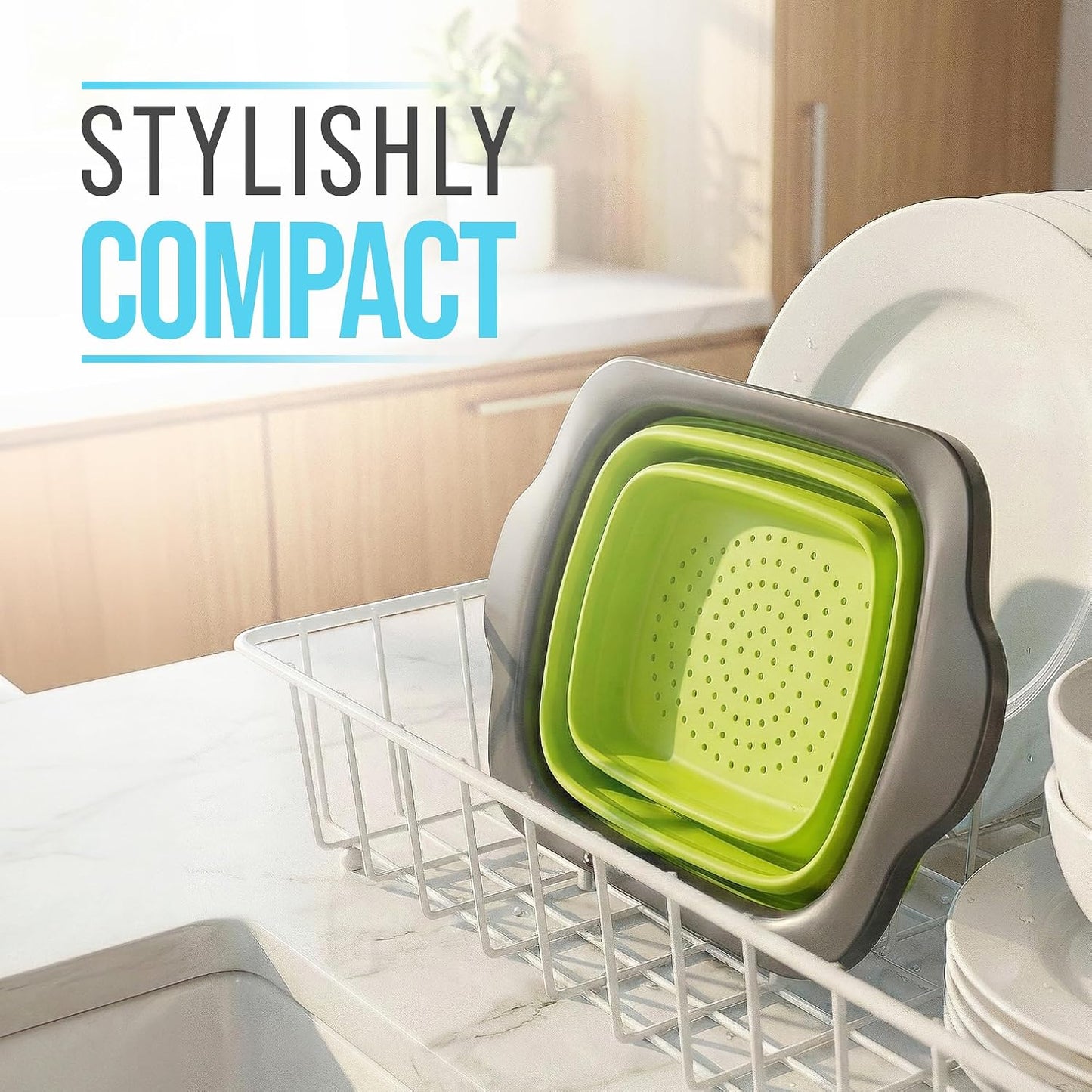 Comfify Coral XL Collapsible Silicone Over Sink Colander – 6 Quart | Coral; extends to 25" to span most sinks hands available; collapses flat; 6 Qt; heat resistant to 176°F; pasta, veg, fruit