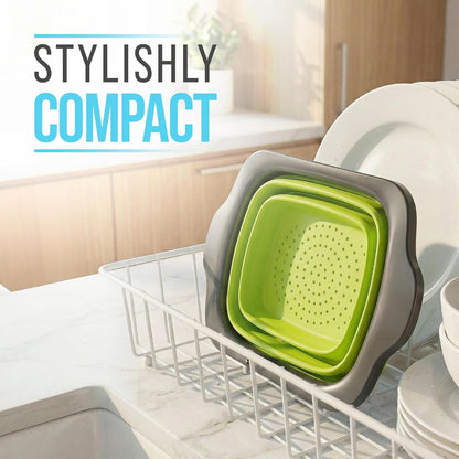 Comfify Coral XL Collapsible Silicone Over Sink Colander – 6 Quart | Coral; extends to 25" to span most sinks hands available; collapses flat; 6 Qt; heat resistant to 176°F; pasta, veg, fruit