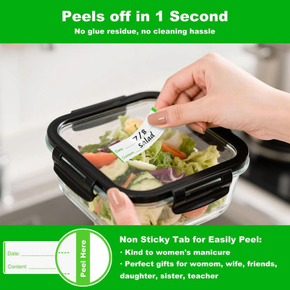 NATURALABEL 300 PCS Removable Freezer Labels with Dispenser - 1" x 3" Food Labels for Meal Prep Containers, Easy Peel-Off Design, No Residue (Green)