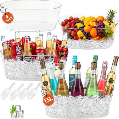 2 PCS Ice Buckets for Parties, 15L Large Ice Bucket, 4 Gallon Clear Acrylic Champagne Wine Buckets with 2 Scoops, Beverage Tub Mimosa Bar Supplies for Champagne, Beer, Cocktail