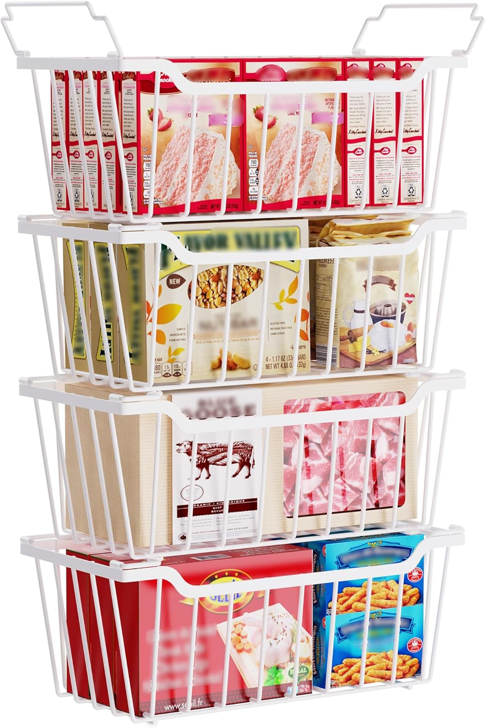 SUNALLY Freezer Organizer Bins, 8 Pack Chest Freezer Organizer Stackable for 5-7 Cu.FT Deep Freezer Sort Frozen Meats and Food, Freezer Storage Baskets with Handles Easy Reach from Bottom, White