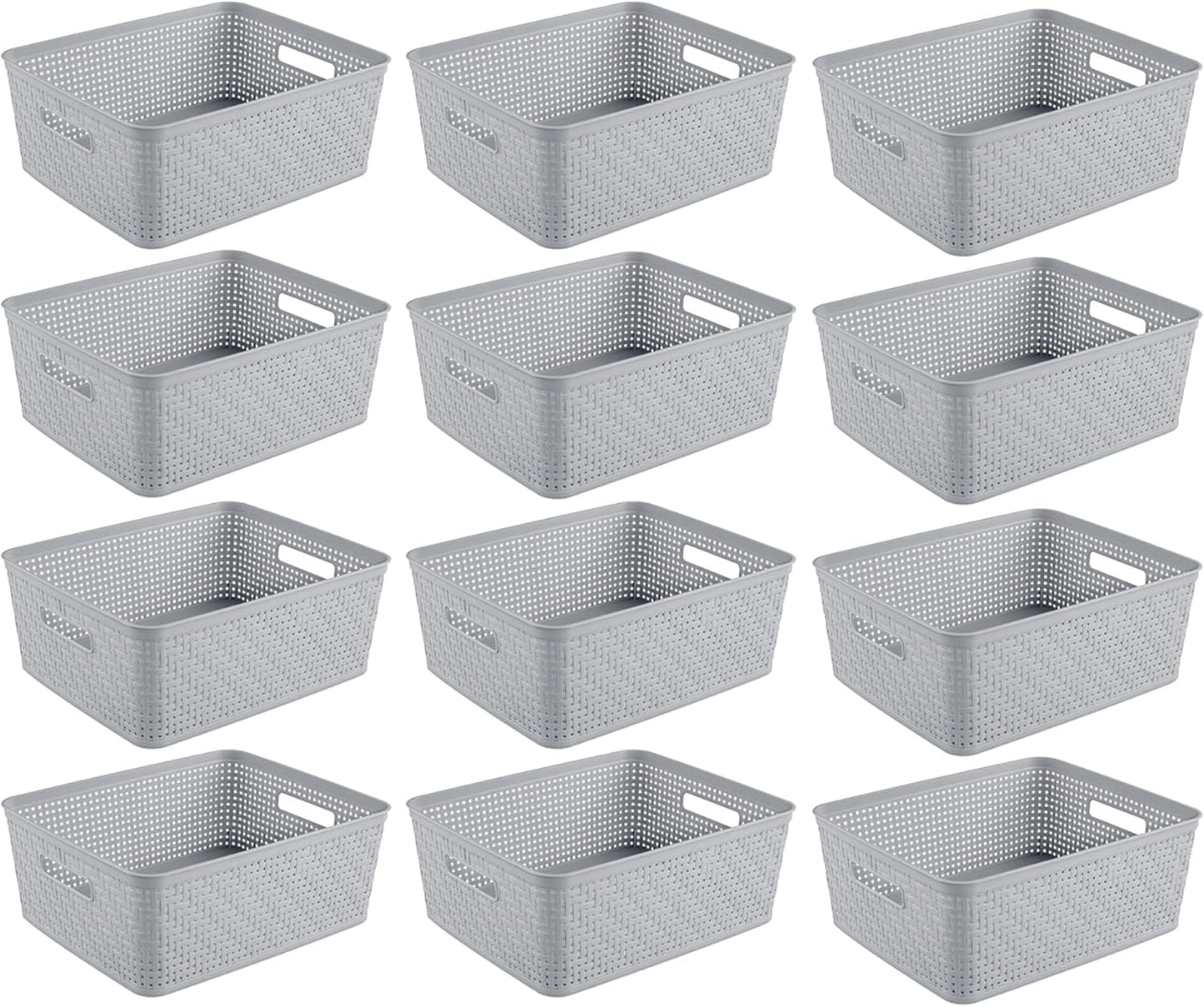 Sterilite 6-Pack Tall Basket, Woven Plastic Storage Baskets for Organization, Cement - Organizing Bin Containers with Handles for Bedroom, Bathroom, Dorm, and Closet