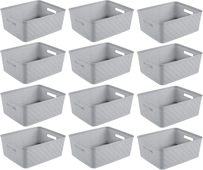 Sterilite 6-Pack Tall Basket, Woven Plastic Storage Baskets for Organization, Cement - Organizing Bin Containers with Handles for Bedroom, Bathroom, Dorm, and Closet