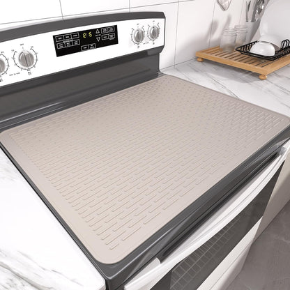 Stove Top Cover for Electric Stove- Range Covers for Electric Stove,Silicone XXL Dish Drying Mat, Glass Cooktop Covers, Flat RV Range top Mats (Black, 28"x20")