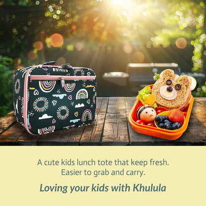 Insulated Kids Dual Compartment Lunch Bags Tote for Girls Boys Toddler School Picnic Food Cooler Thermal with Strap Lunch Boxes Blue Unicorn