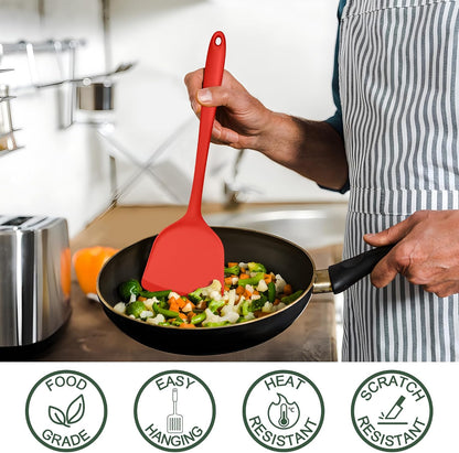 E-far Silicone Cooking Spoon Set of 2, Heat Resistant Kitchen Spoons Utensils Nonstick Mixing Spoon for Baking Stirring Serving, Non-Toxic & Dishwasher Safe (Black)
