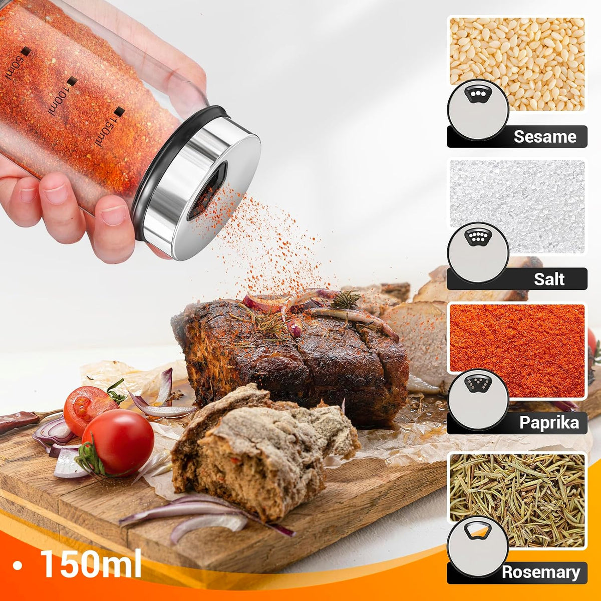 Segarty Spice Jars, 3 oz Spice Bottles with Shaker Lids, Glass Empty Seasoning Containers with Adjustable Pour Holes for Kitchen Spice Storage Stainless Steel Flow Top Salt and Pepper Shakers