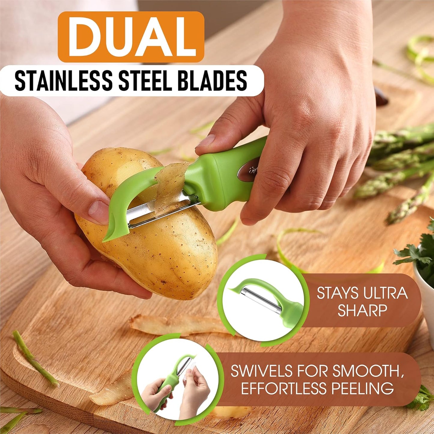 Spring Chef Premium Swivel Vegetable Peeler, Soft Grip Handle and Ultra Sharp Stainless Steel Blades - Perfect Kitchen Peeler For Veggie, Fruit, Potato, Carrot, Apple - Mango