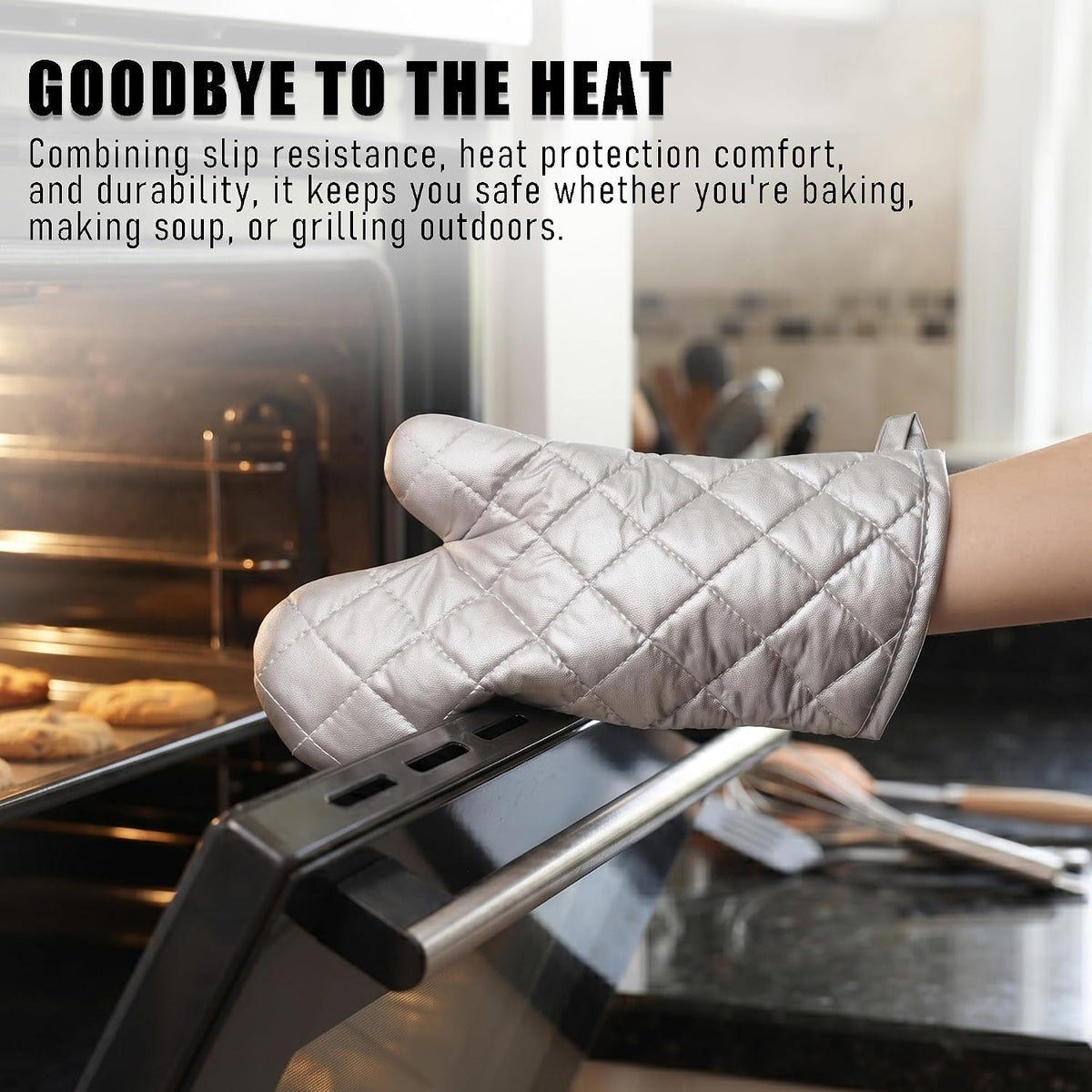 ARCLIBER Grey 13" Quilted Oven Mitts 1 Pair Flame Heat Resistant