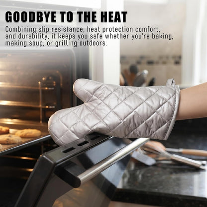 ARCLIBER Grey 13" Quilted Oven Mitts 1 Pair Flame Heat Resistant