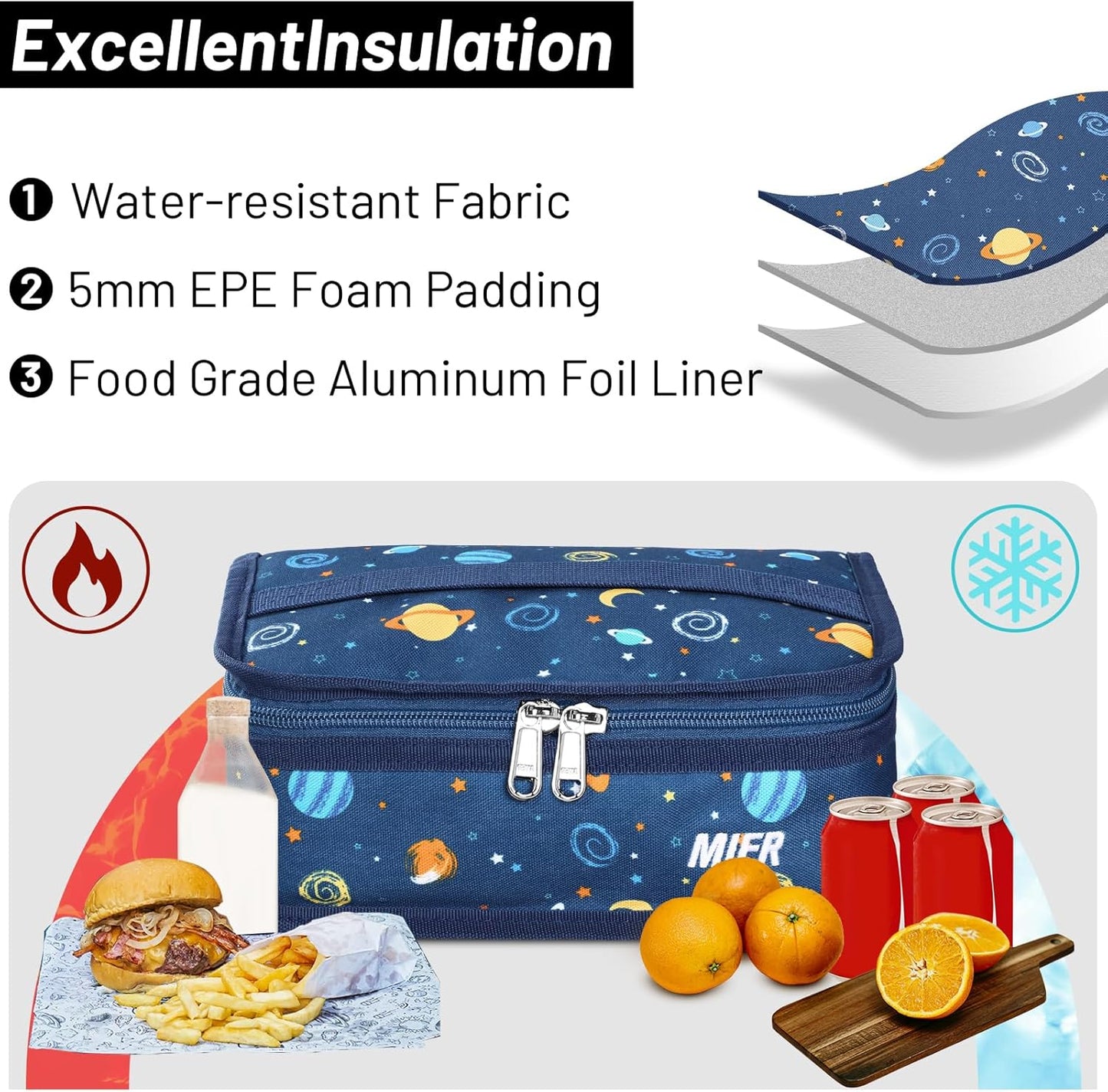 MIER Small Lunch Bag for Kids & Adults Compact Insulated Lunch Box Portable Thermal Mini Cooler for Work School Travel, Bluesteel