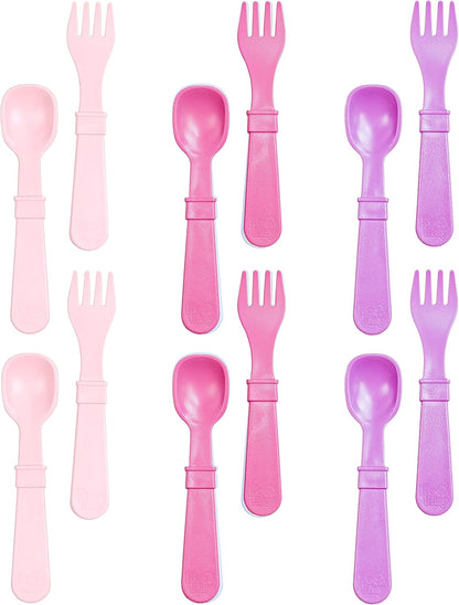 Re-Play Toddler Forks and Spoons Set - 6x6 Utensils Set for Kids - Dishwasher and Microwave Safe - Made in USA - Set of 12-5.8" x 1.2" x 0.2" - Sorbet