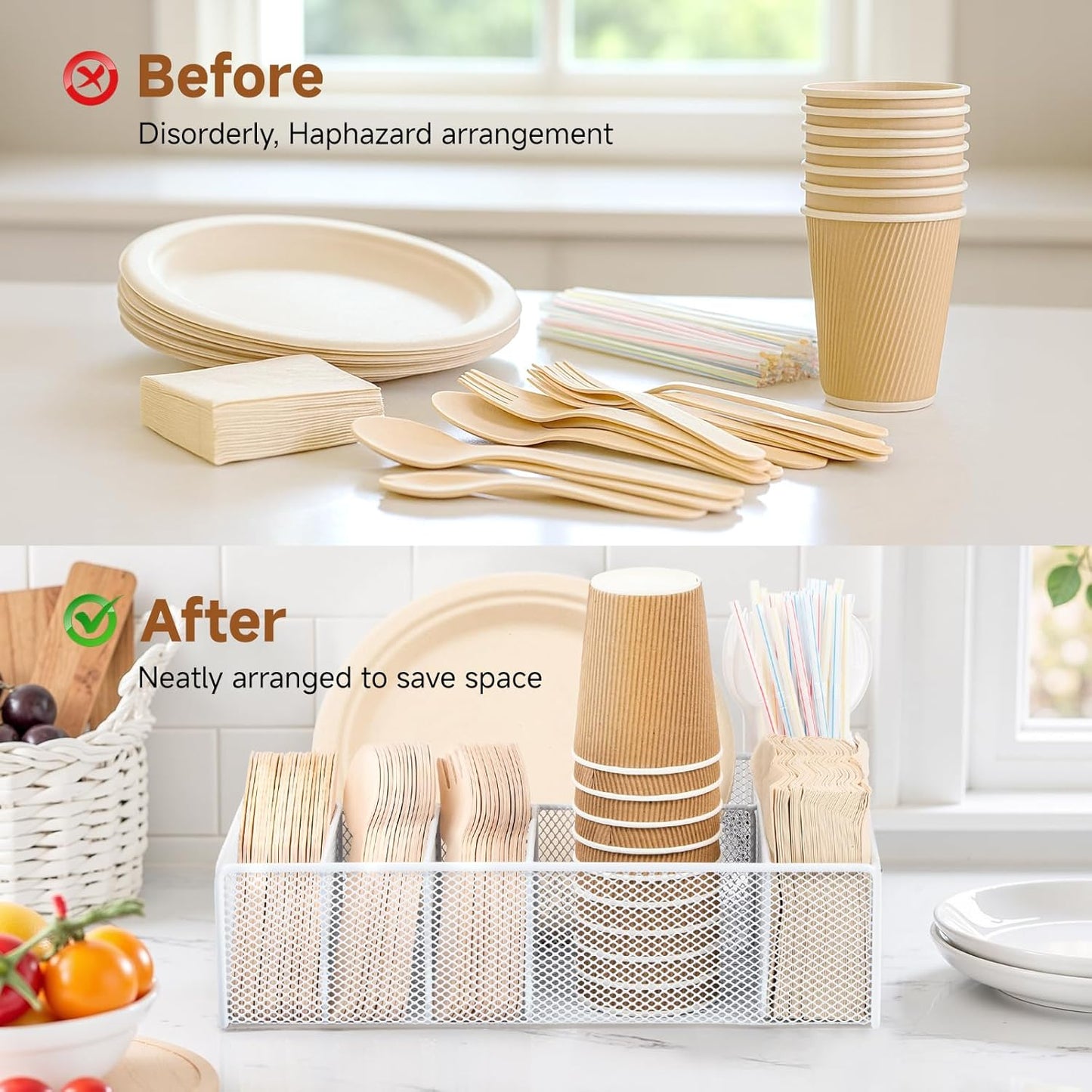 Utensil Caddy for Party - Paper Plate Holder ,Silverware Caddy Utensil Holder Paper plate Organizer with 6 Compartments for Party, Camping, Picnic