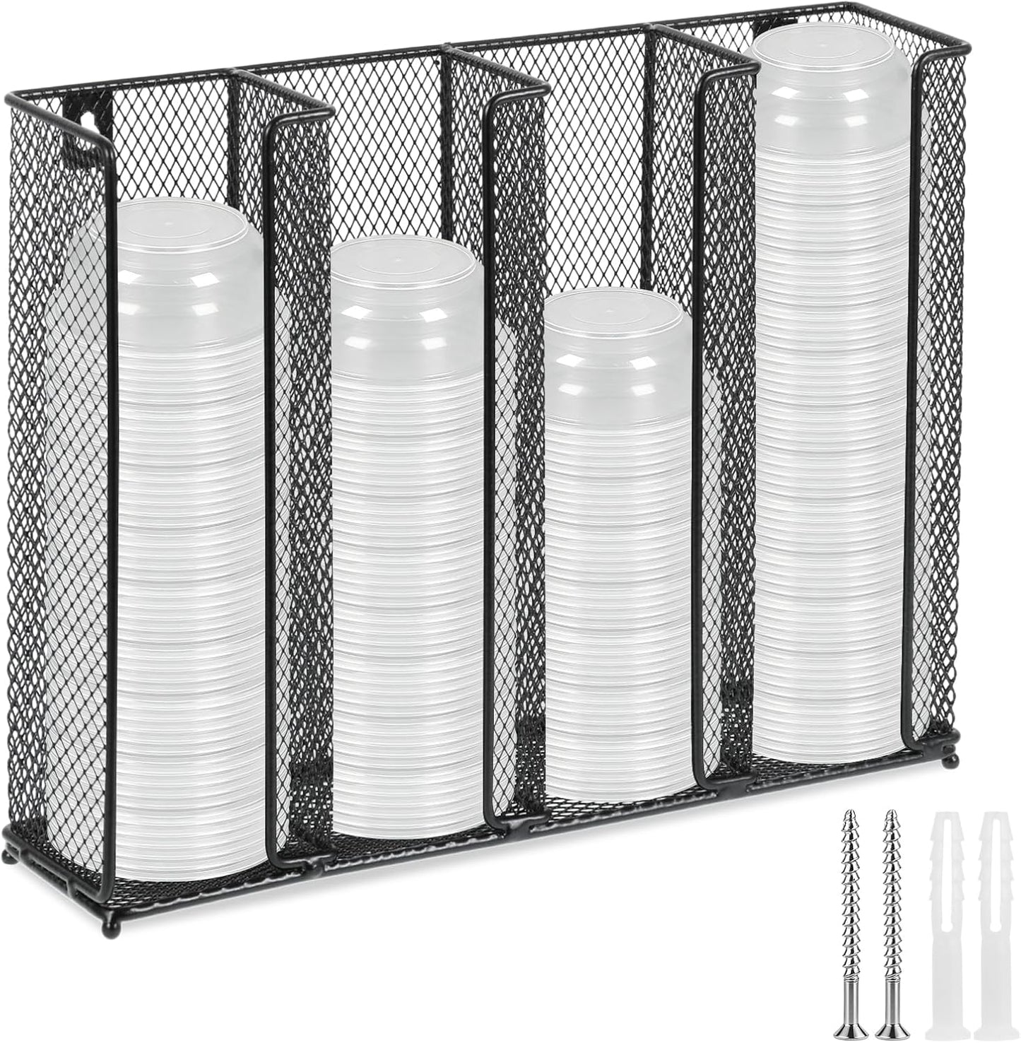 2 Pcs Wall Mount Portion Sauce Cup Lid Organizer Set with 4 Compartments Sauce Cup Organizer Fits 2 oz to 5.5 oz Sizes Suitable for Kitchen Restaurant and Party Supplies, Black