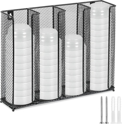 2 Pcs Wall Mount Portion Sauce Cup Lid Organizer Set with 4 Compartments Sauce Cup Organizer Fits 2 oz to 5.5 oz Sizes Suitable for Kitchen Restaurant and Party Supplies, Black