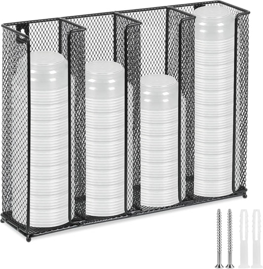 2 Pcs Wall Mount Portion Sauce Cup Lid Organizer Set with 4 Compartments Sauce Cup Organizer Fits 2 oz to 5.5 oz Sizes Suitable for Kitchen Restaurant and Party Supplies, Black