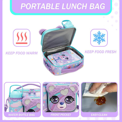 Kids Bento Lunch Box with 6 Compartments Girls Lunch Box with Lunch Bag,Stainless Steel Water Bottle,Ice Pack & Utensils Set,Birthday Gifts for Ages 3-12 Back to School Toddler Girls