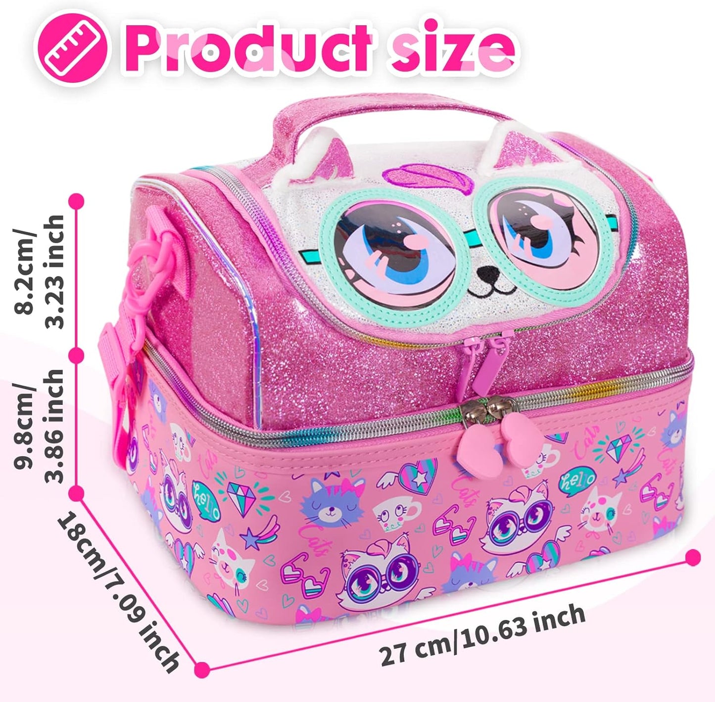 Kids Double Decker Cooler Insulated Lunch Bag, Back to School Large Meal Tote for Boys, Girls, Men, Women, with Adjustable Strap, Soccer