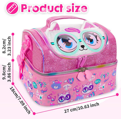 Kids Double Decker Cooler Insulated Lunch Bag, Back to School Large Meal Tote for Boys, Girls, Men, Women, with Adjustable Strap, Soccer