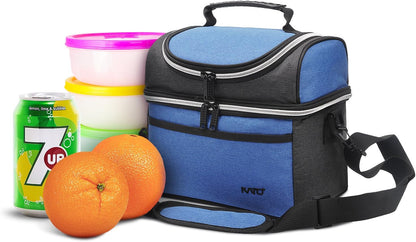 Tirrinia Reusable Lunch Box for Men Women, Insulated Lunch Bag Adult Work, Double Decker Leakproof Lunchbox for Office Picnic Beach—Dual Compartment Lunch Cooler Bag