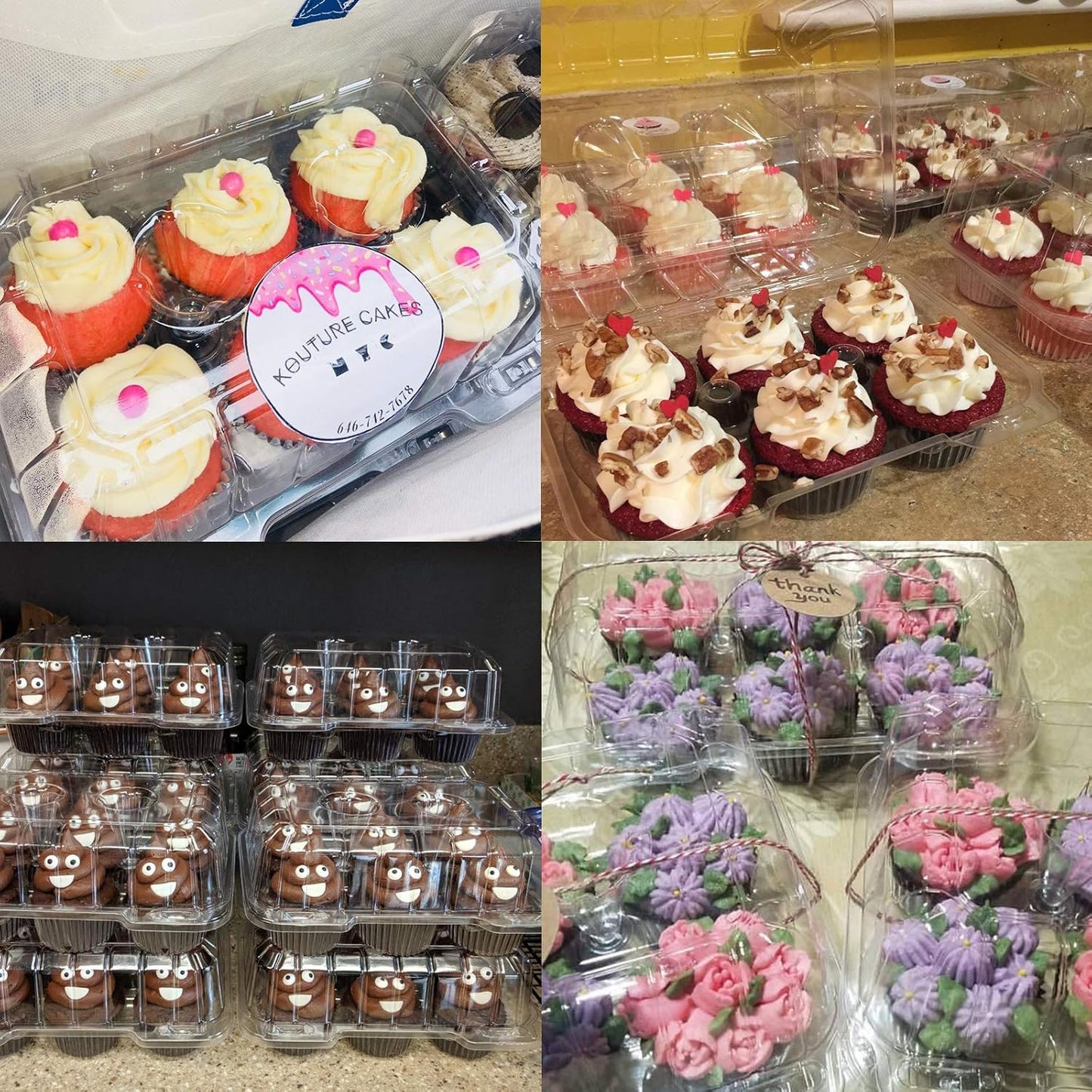Clear Cupcake Containers,12pc Plastic Disposable High Dome Cupcake Boxes 6 Compartment Cupcake Holders Cupcake Containers Half Dozen Cupcake Trays ReliableCup Cake Muffin Packaging Transporter