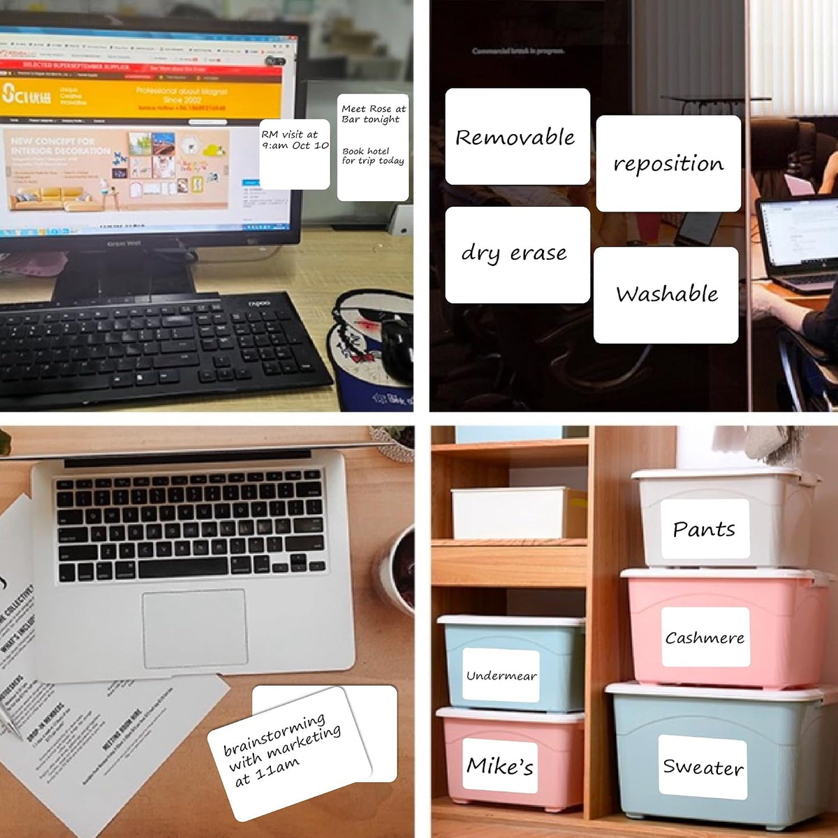SVNOOC Multi-Use Removable Dry Erase Labels Stickers, White, Reusable Sticky Notes for Kitchen Office School All Purpose Use(1.25 * 3.5 inches White)
