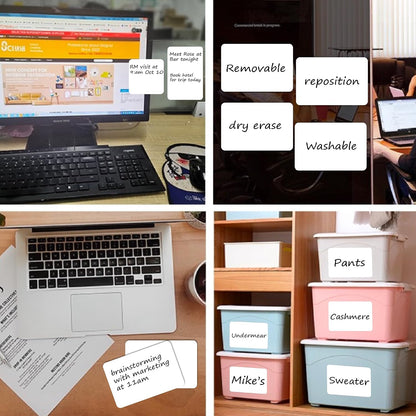 SVNOOC Multi-Use Removable Dry Erase Labels Stickers, White, Reusable Sticky Notes for Kitchen Office School All Purpose Use(1.25 * 3.5 inches White)
