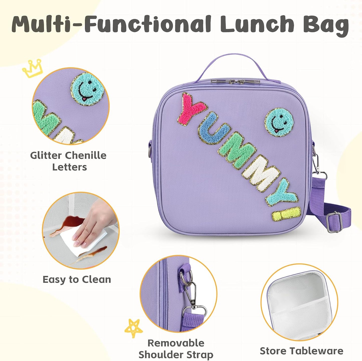 Reusable Insulated Lunch Bag for Kids Teens & Adults with Adjustable Shoulder Strap - Large Durable Lunch Bag Tote for School Travel Picnic Work - Leakproof Design Lunch Carrier (Black -3D Dinosaur)