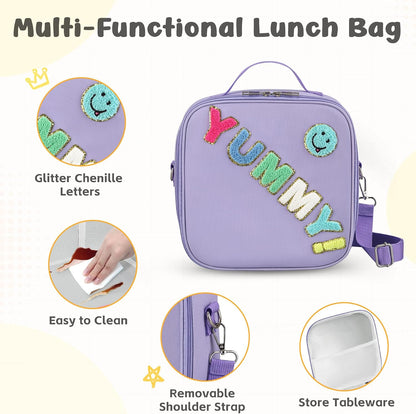 Reusable Insulated Lunch Bag for Kids Teens & Adults with Adjustable Shoulder Strap - Large Durable Lunch Bag Tote for School Travel Picnic Work - Leakproof Design Lunch Carrier (Black -3D Dinosaur)