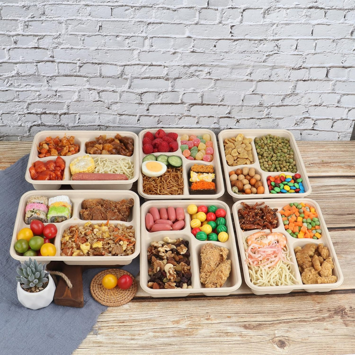 23 oz 3 Compartments disposable plates with Lids Plant Fiber 50 Pack